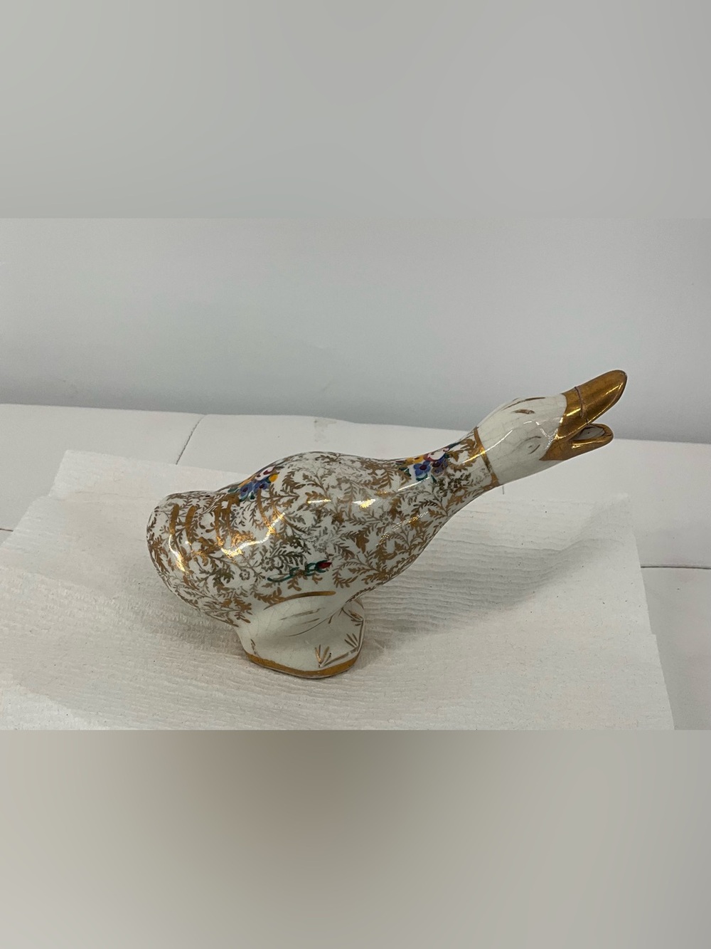 Rare Pereiras Valado Portugal White and Gold Porcelain Duck